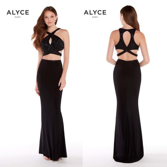 NWT ALYCE PARIS Women's Black Maxi Long Gown 10 12 14 Wedding Sparkle Beads 2 PC - Picture 12 of 14